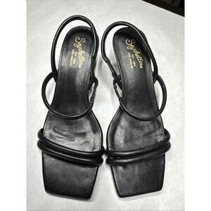 $129 Anthropologie SEYCHELLES Banks Black Leather Heel Sandals 6